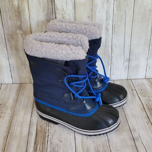 Sorel Women's Blue Canvas Waterproof Insulated Faux Fur Winter Duck Boots Size 4